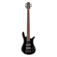 Front view of Spector Euro5 LX Alex Webster Signature Bass Guitar Solid Black on white background