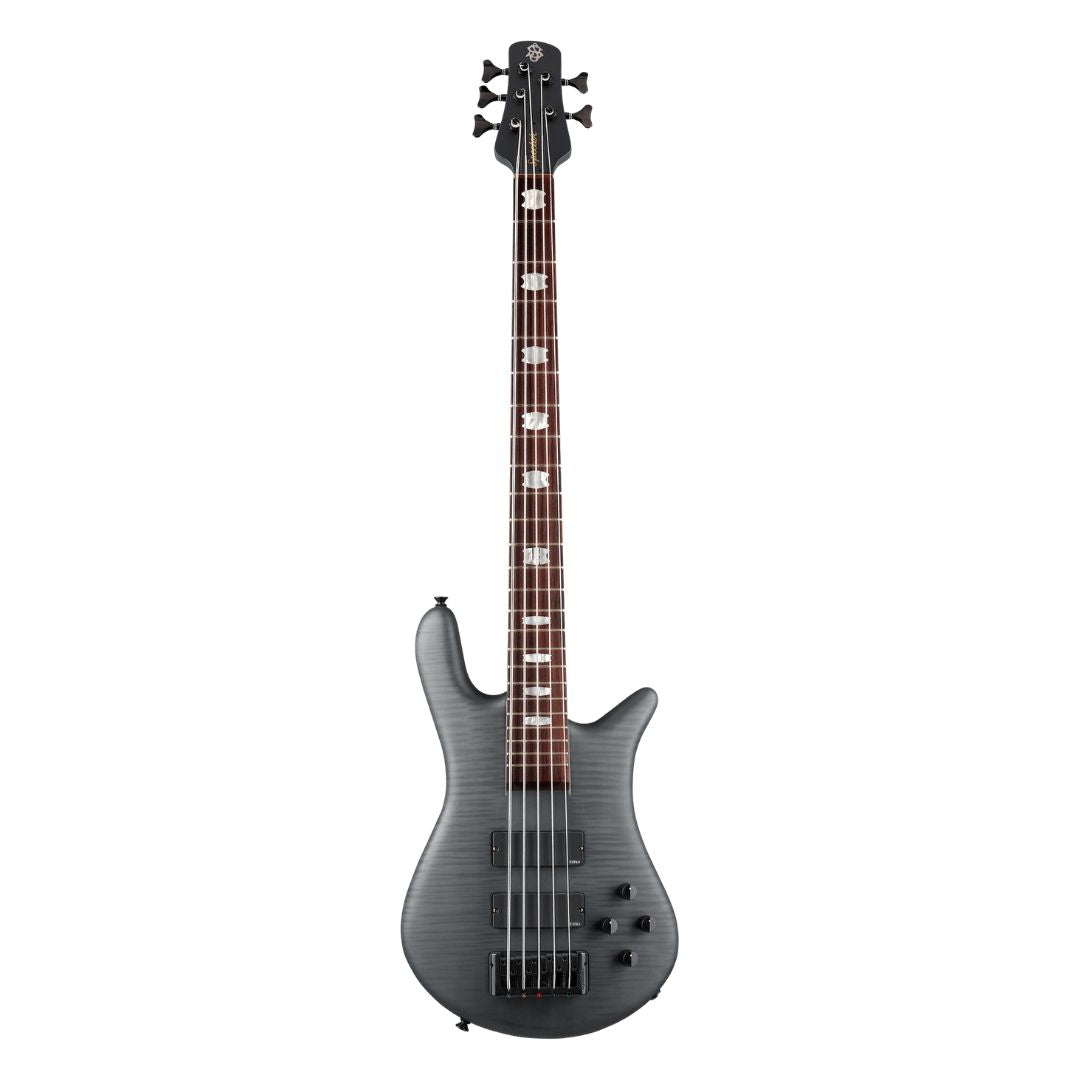 Front view of Spector Euro 5 LX Bass Guitar Transparent Black on white background