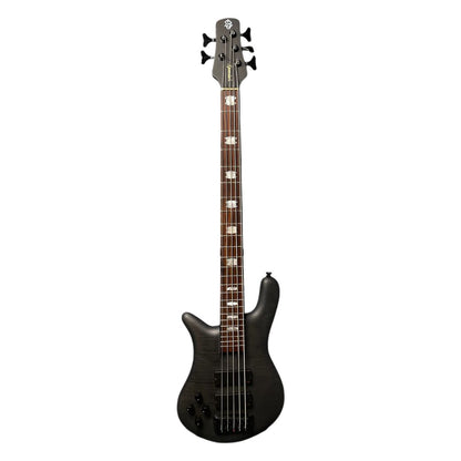 Front view of Spector Euro 5 LX Bass Guitar Transparent Black Left-Handed on white background