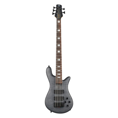 Front view of Spector Euro 5 LX Bolt-On Bass Guitar Transparent Black on white background