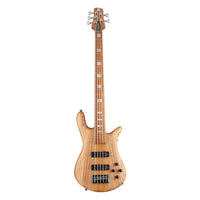 Front view of Spector Euro 5 RST Bass Guitar Natural Zebrawood on white background