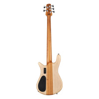 Rear view of Spector Euro 5 RST Bass Guitar Natural Zebrawood on white background