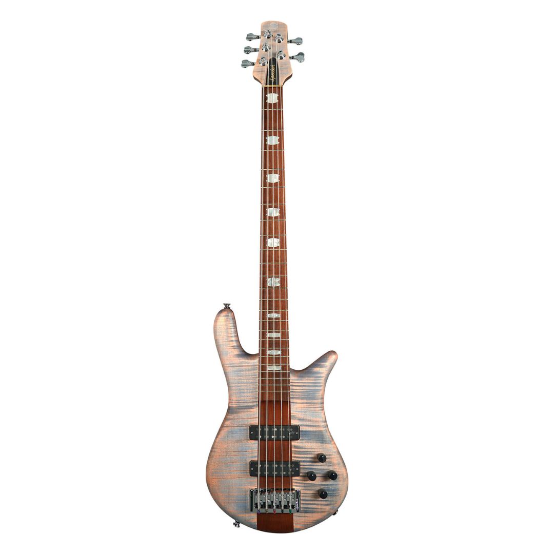 Front view of Spector Euro 5 RST Bass Guitar Sundown Glow Matte on white background