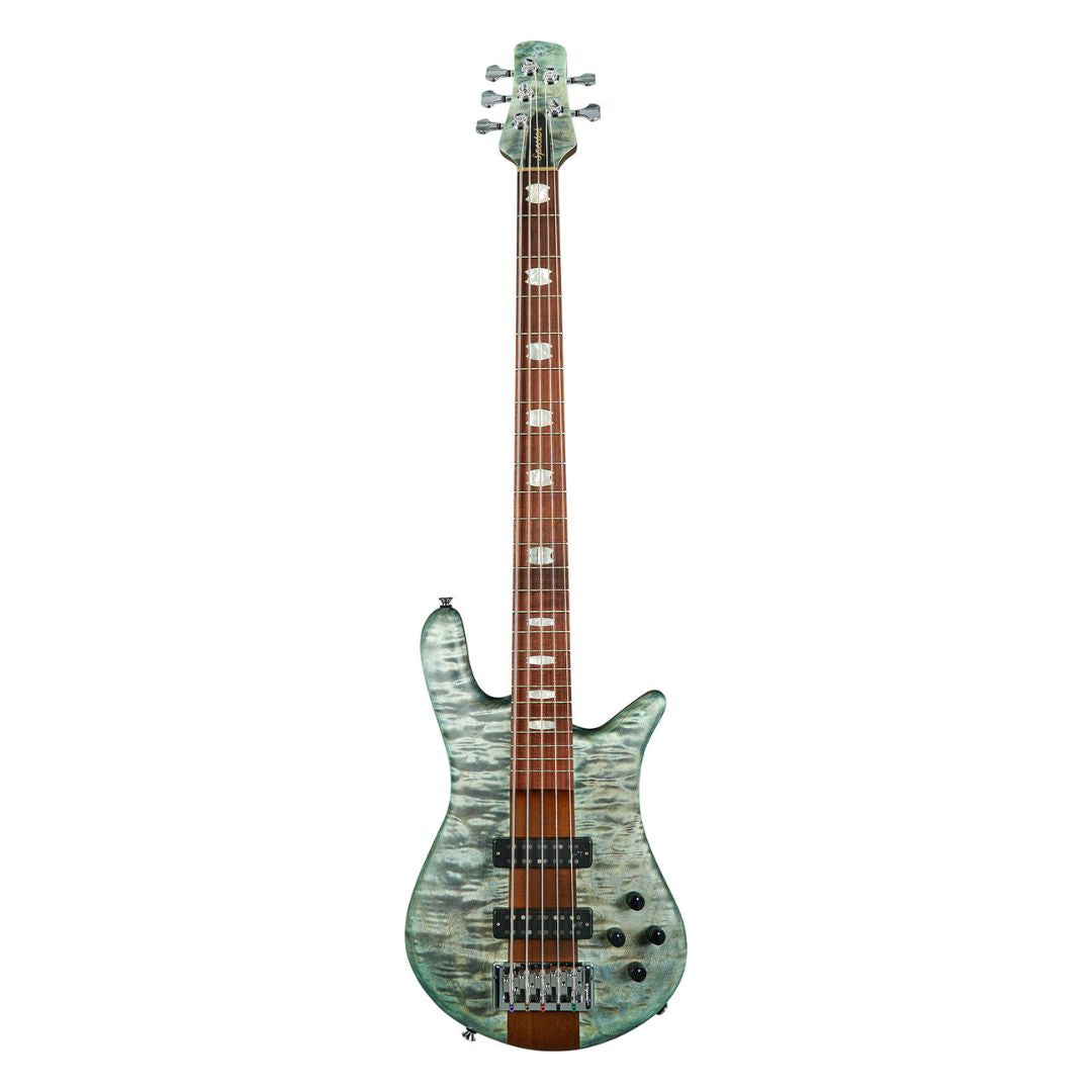 Front view of Spector Euro 5 RST Bass Guitar Turquoise Tide Matte on white background
