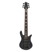 Front view of Spector Euro 6 LX Bass Guitar Transparent Black on white background