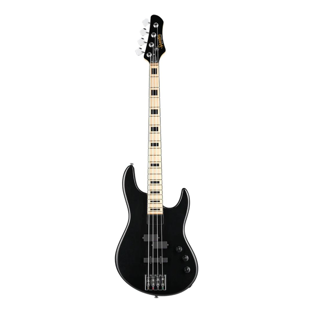 Front view of Spector NC-4 Frank Bello Signature Bass Guitar Black Sapphire on white background
