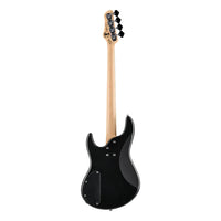Rear view of Spector NC-4 Frank Bello Signature Bass Guitar Black Sapphire on white background