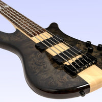 Close up front view of Spector NS-2000/5 Dan Briggs Signature Bass Guitar on purple background