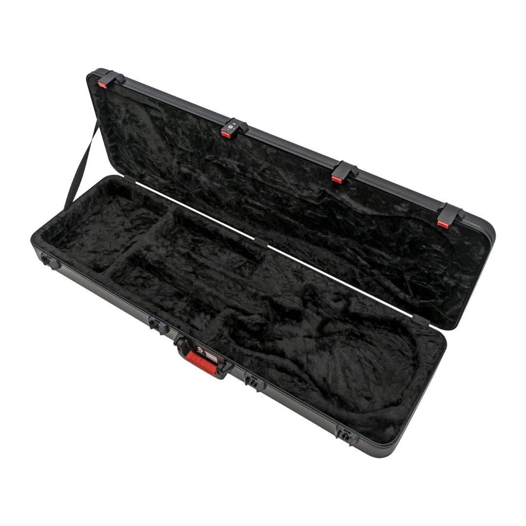 Top view of open Spector NS Bass Flight Case on white background