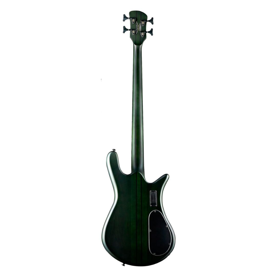 Rear view of Spector NS Dimension 4-String Bass Guitar Left-Handed Haunted Moss Matte on white background