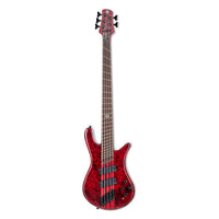 Front view of Spector NS Dimension 5-String Bass Guitar Inferno Red on white background