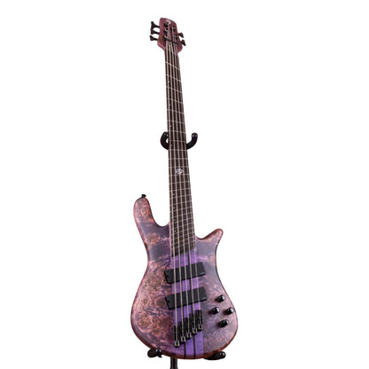 Front view of Spector NS Dimension 5-String Bass Guitar Reverse Purple on white background