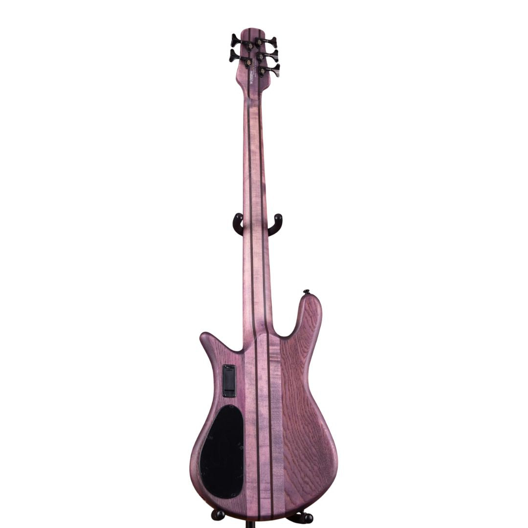 Rear view of Spector NS Dimension 5-String Bass Guitar Reverse Purple on white background