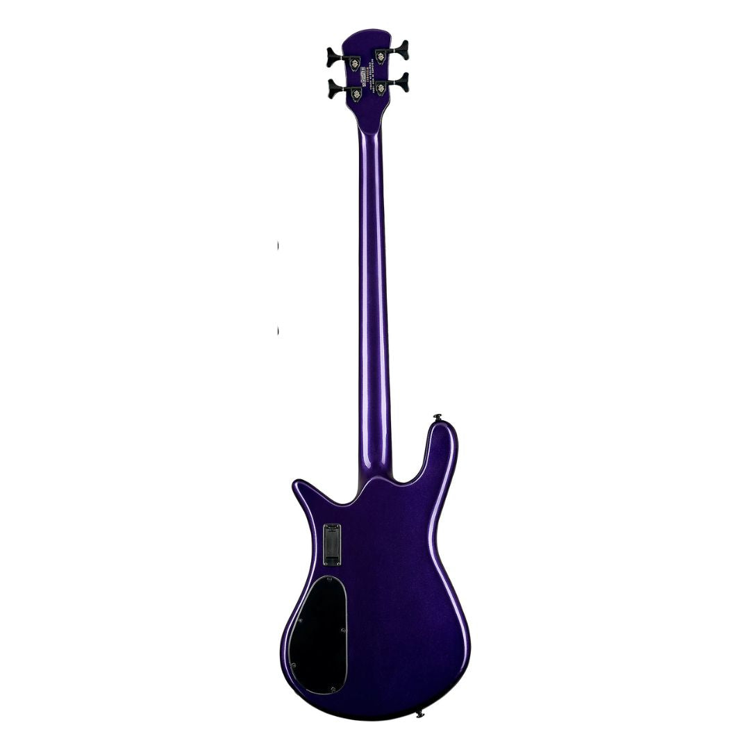 Rear view of Spector NS Dimension HP 4-String Bass Guitar Plum Crazy Gloss on white background