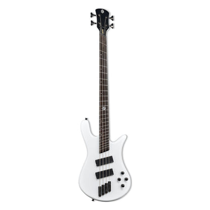 Front view of Spector NS Dimension HP 4-String Bass Guitar White Sparkle Gloss on white background