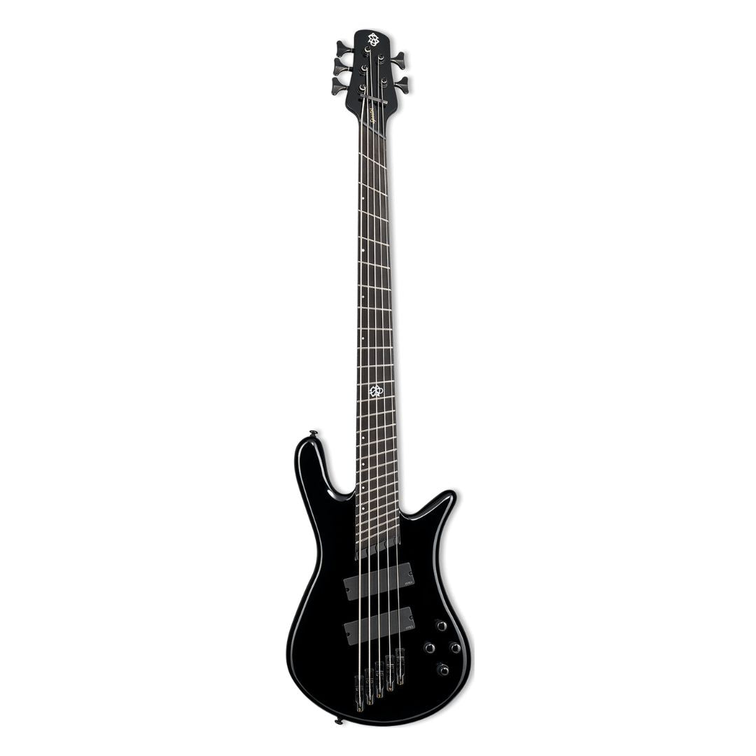 Front view of Spector NS Dimension HP 5-String Bass Guitar Black Gloss on white background