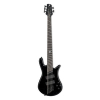 Front view of Spector NS Dimension HP 5-String Bass Guitar Black Gloss on white background