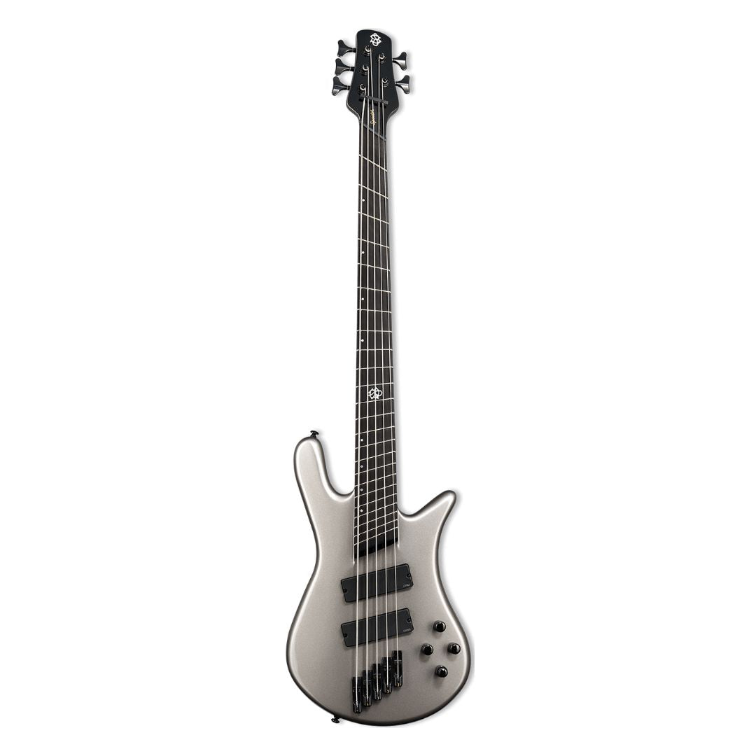 Front view of Spector NS Dimension HP 5-String Bass Guitar Gunmetal Gloss on white background