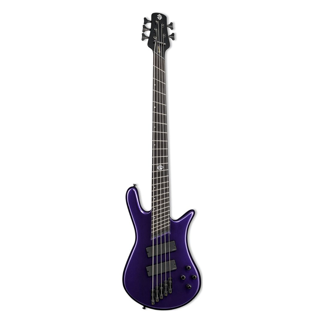 Front view of Spector NS Dimension HP 5-String Bass Guitar Plum Crazy Gloss on white background