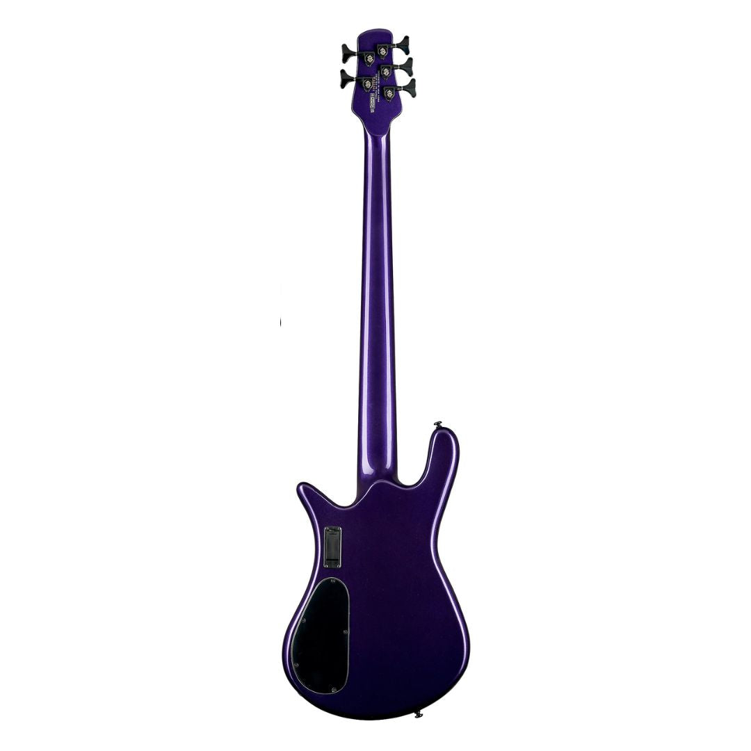Rear view of Spector NS Dimension HP 5-String Bass Guitar Plum Crazy Gloss on white background