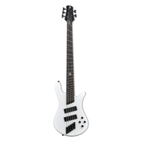 Front view of Spector NS Dimension HP 5-String Bass Guitar White Sparkle Gloss on white background