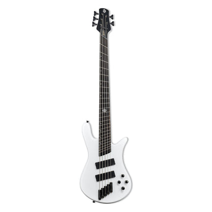 Front view of Spector NS Dimension HP 5-String Bass Guitar White Sparkle Gloss on white background