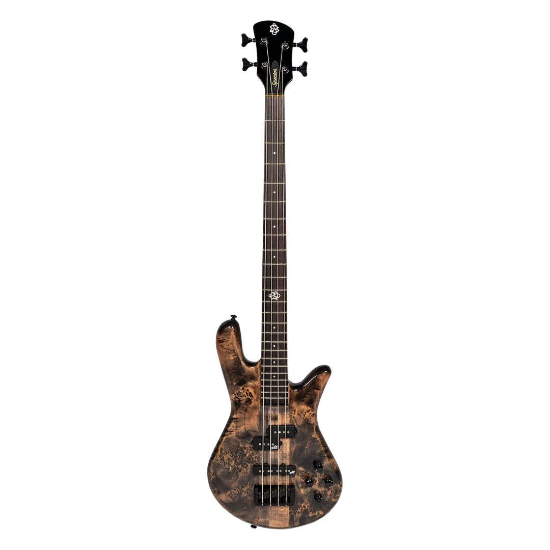 Front view of Spector NS Ethos 4-String Bass Guitar Super Faded Black Gloss on white background