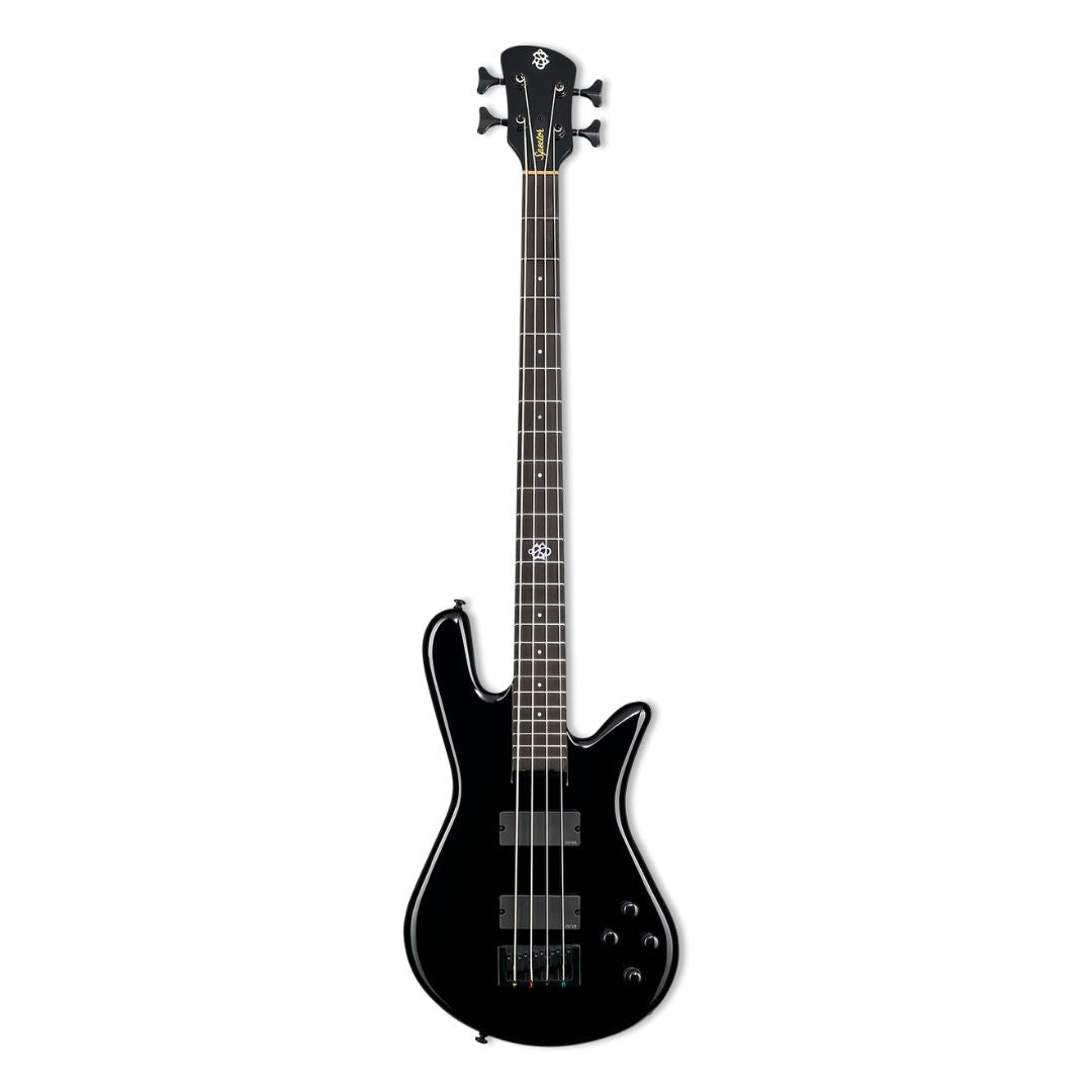 Front view of Spector NS Ethos HP 4-String Bass Guitar Black Gloss on white background