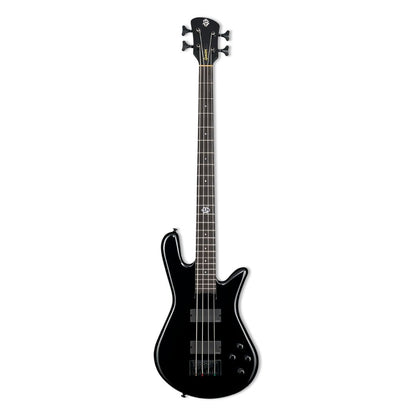 Front view of Spector NS Ethos HP 4-String Bass Guitar Black Gloss on white background