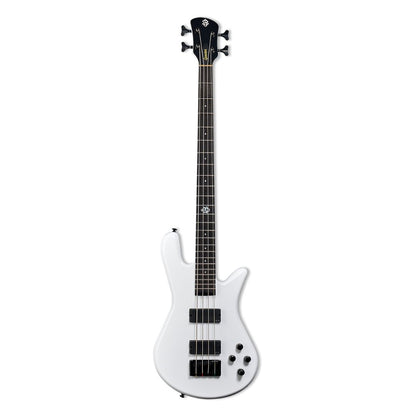 Front view of Spector NS Ethos HP 4-String Bass Guitar White Sparkle Gloss on white background