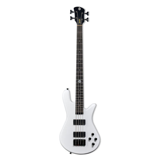 Front view of Spector NS Ethos HP 4-String Bass Guitar White Sparkle Gloss on white background