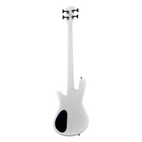 Rear view of Spector NS Ethos HP 4-String Bass Guitar White Sparkle Gloss on white background