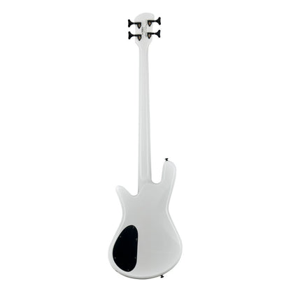 Rear view of Spector NS Ethos HP 4-String Bass Guitar White Sparkle Gloss on white background
