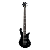 Front view of Spector NS Ethos HP 5-String Bass Guitar Black Gloss on white background