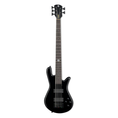 Front view of Spector NS Ethos HP 5-String Bass Guitar Black Gloss on white background