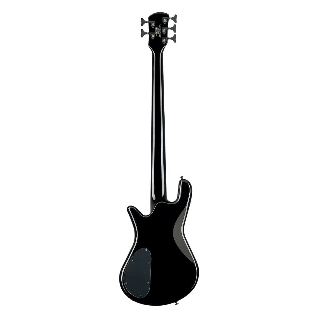 Rear view of Spector NS Ethos HP 5-String Bass Guitar Black Gloss on white background