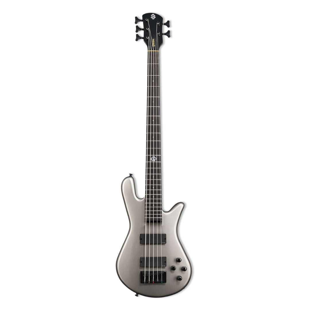 Front view of Spector NS Ethos HP 5-String Bass Guitar Gunmetal Gloss on white background