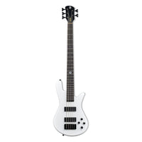 Front view of Spector NS Ethos HP 5-String Bass Guitar White Sparkle Gloss on white background