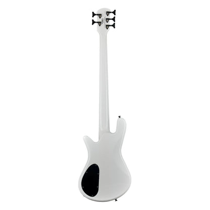 Rear view of Spector NS Ethos HP 5-String Bass Guitar White Sparkle Gloss on white background