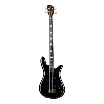 Front view of Spector NS Icon Bolt-On 4-String Bass Guitar Black Gloss on white background
