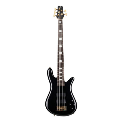 Front view of Spector NS Icon Bolt-On 5-String Bass Guitar Black Gloss on white background