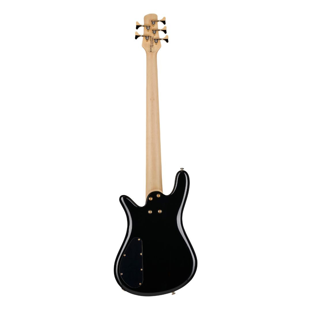 Rear view of Spector NS Icon Bolt-On 5-String Bass Guitar Black Gloss on white background