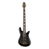 Front view of Spector NS Icon Bolt-On 5-String Bass Guitar Black Stain Gloss on white background