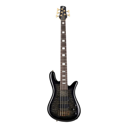 Front view of Spector NS Icon Bolt-On 5-String Bass Guitar Black Stain Gloss on white background
