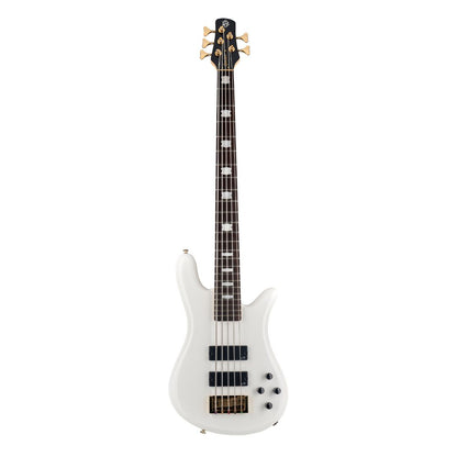 Front view of Spector NS Icon Bolt-On 5-String Bass Guitar White Gloss on white background