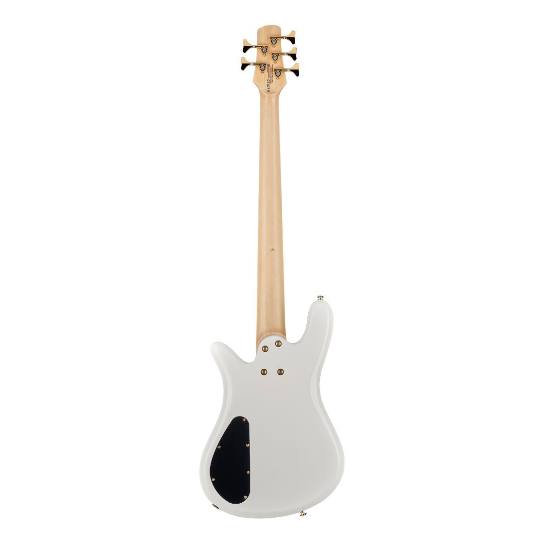 Rear view of Spector NS Icon Bolt-On 5-String Bass Guitar White Gloss on white background