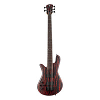 Front view of Spector NS Pulse 5-String Left-Handed Bass Guitar (Cinder Red) on white background