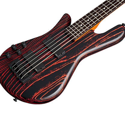 Angled close up view of Spector NS Pulse 5-String Left-Handed Bass Guitar (Cinder Red) on white background