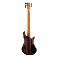Rear view of Spector NS Pulse 5-String Left-Handed Bass Guitar (Cinder Red) on white background