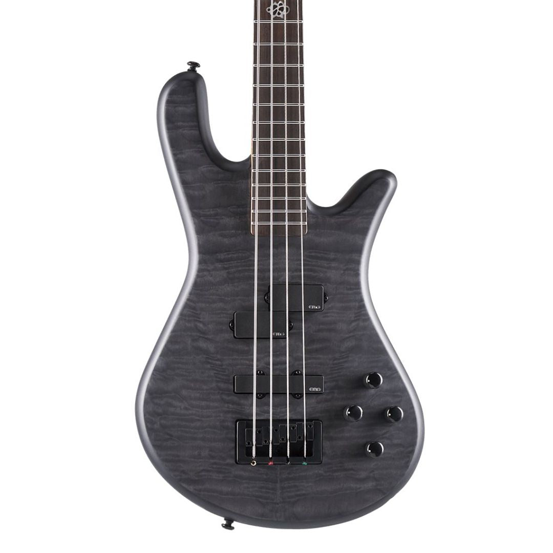 Close up front view of Spector NS Pulse II 4-String Bass Guitar (Black Stain Matte) on white background